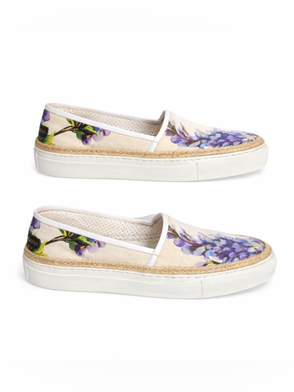 Dolce & Gabbana Floral Espadrilles Cream Purple IT 37 Slip-On Canvas Italy - Picture 4 of 7